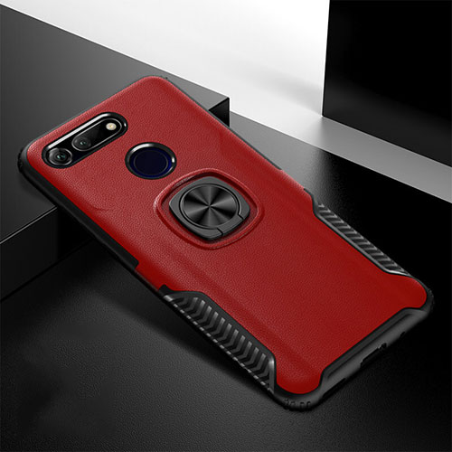 Silicone Matte Finish and Plastic Back Cover Case with Magnetic Stand H02 for Huawei Honor View 20 Red