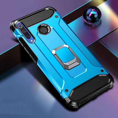 Silicone Matte Finish and Plastic Back Cover Case with Magnetic Stand K01 for Huawei Honor 20E Blue