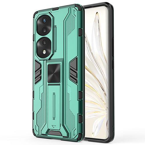 Silicone Matte Finish and Plastic Back Cover Case with Magnetic Stand KC1 for Huawei Honor 70 Pro+ Plus 5G Green