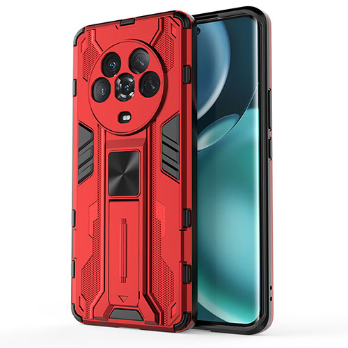 Silicone Matte Finish and Plastic Back Cover Case with Magnetic Stand KC1 for Huawei Honor Magic4 5G Red