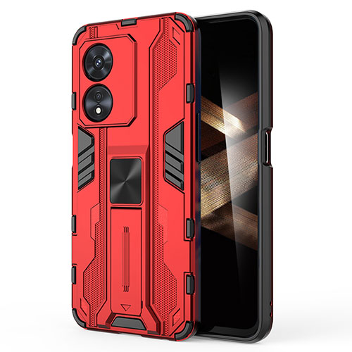 Silicone Matte Finish and Plastic Back Cover Case with Magnetic Stand KC1 for Huawei Honor X5 Plus Red