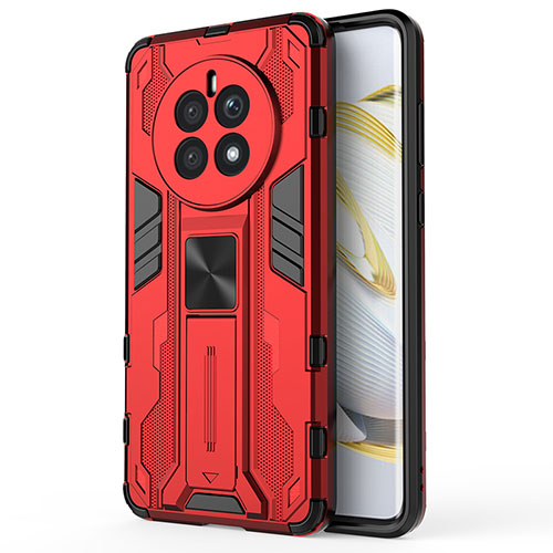 Silicone Matte Finish and Plastic Back Cover Case with Magnetic Stand KC1 for Huawei Mate 50E Red