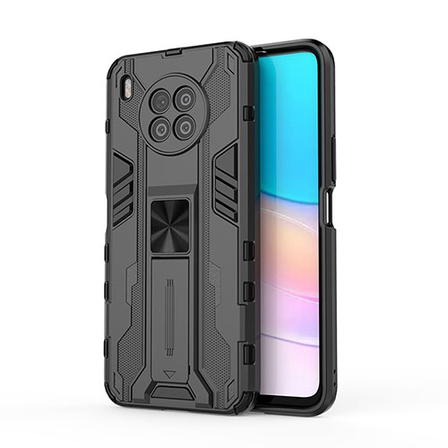 Silicone Matte Finish and Plastic Back Cover Case with Magnetic Stand KC1 for Huawei Nova 8i Black