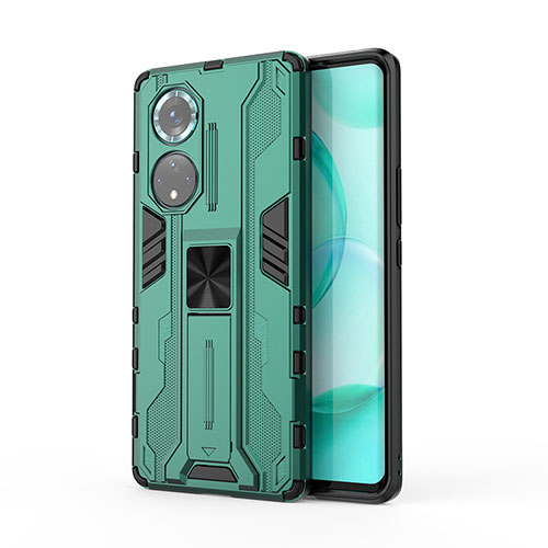 Silicone Matte Finish and Plastic Back Cover Case with Magnetic Stand KC1 for Huawei Nova 9 Pro Green