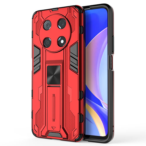 Silicone Matte Finish and Plastic Back Cover Case with Magnetic Stand KC1 for Huawei Nova Y90 Red