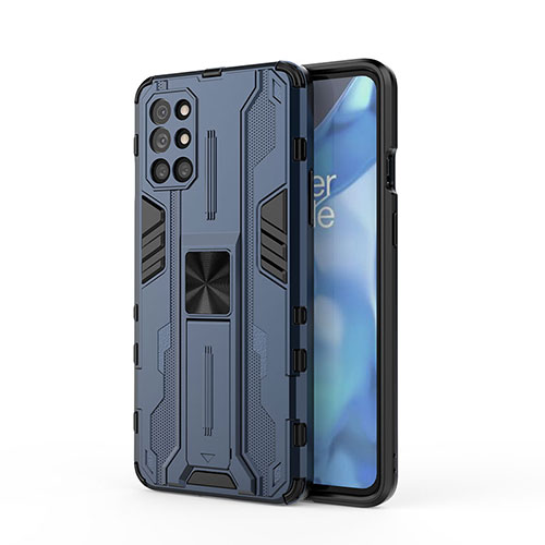 Silicone Matte Finish and Plastic Back Cover Case with Magnetic Stand KC1 for OnePlus 9R 5G Blue