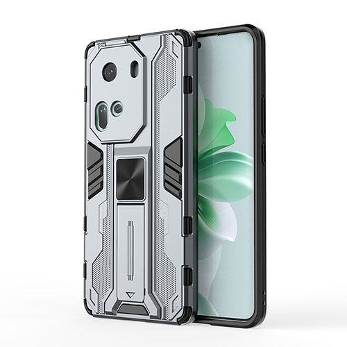 Silicone Matte Finish and Plastic Back Cover Case with Magnetic Stand KC1 for Oppo Reno11 5G Gray