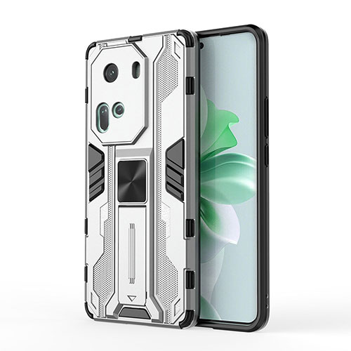 Silicone Matte Finish and Plastic Back Cover Case with Magnetic Stand KC1 for Oppo Reno11 5G Silver