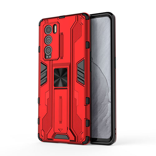 Silicone Matte Finish and Plastic Back Cover Case with Magnetic Stand KC1 for Realme GT Master Explorer 5G Red