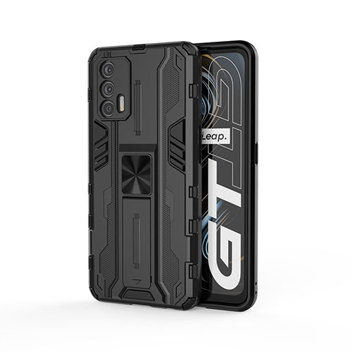 Silicone Matte Finish and Plastic Back Cover Case with Magnetic Stand KC1 for Realme GT Neo 5G Black