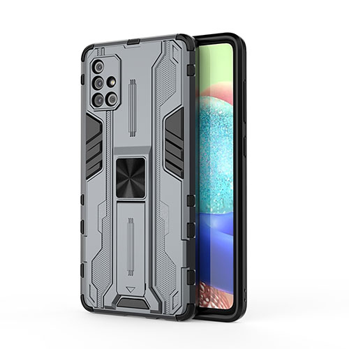 Silicone Matte Finish and Plastic Back Cover Case with Magnetic Stand KC1 for Samsung Galaxy A71 5G Gray