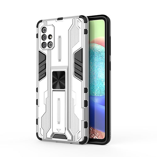 Silicone Matte Finish and Plastic Back Cover Case with Magnetic Stand KC1 for Samsung Galaxy A71 5G White