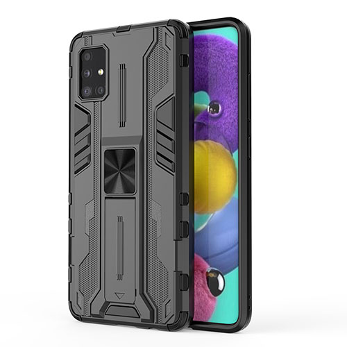 Silicone Matte Finish and Plastic Back Cover Case with Magnetic Stand KC1 for Samsung Galaxy M40S Black