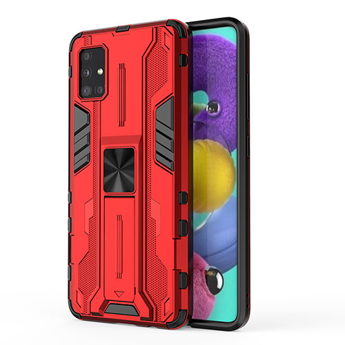 Silicone Matte Finish and Plastic Back Cover Case with Magnetic Stand KC1 for Samsung Galaxy M40S Red