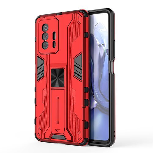 Silicone Matte Finish and Plastic Back Cover Case with Magnetic Stand KC1 for Xiaomi Mi 11T 5G Red