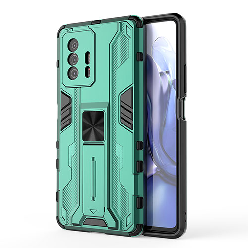 Silicone Matte Finish and Plastic Back Cover Case with Magnetic Stand KC1 for Xiaomi Mi 11T Pro 5G Green