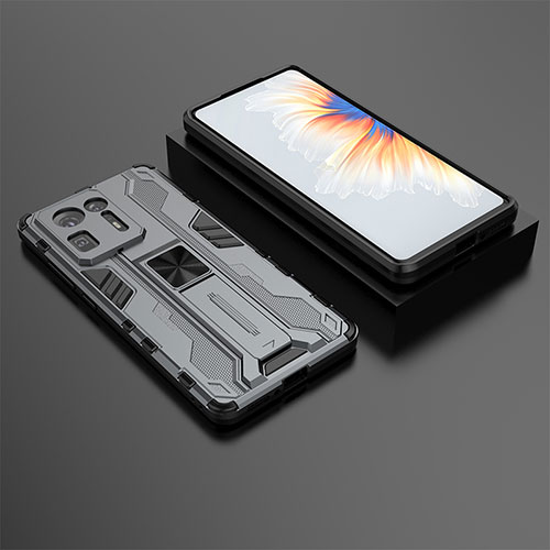 Silicone Matte Finish and Plastic Back Cover Case with Magnetic Stand KC1 for Xiaomi Mi Mix 4 5G Gray