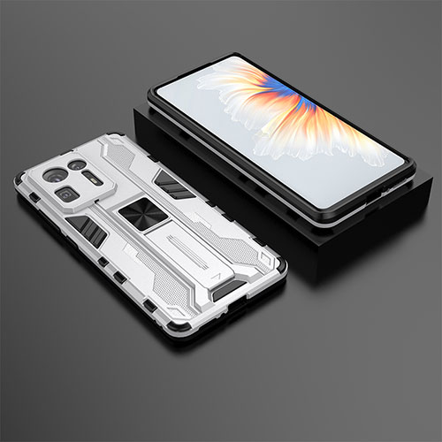 Silicone Matte Finish and Plastic Back Cover Case with Magnetic Stand KC1 for Xiaomi Mi Mix 4 5G Silver