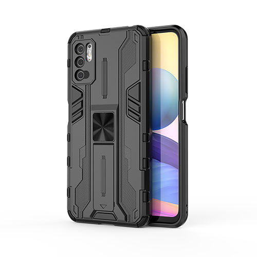 Silicone Matte Finish and Plastic Back Cover Case with Magnetic Stand KC1 for Xiaomi POCO M3 Pro 5G Black