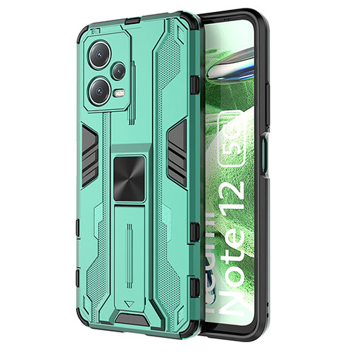 Silicone Matte Finish and Plastic Back Cover Case with Magnetic Stand KC1 for Xiaomi Poco X5 5G Green
