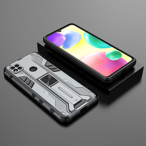 Silicone Matte Finish and Plastic Back Cover Case with Magnetic Stand KC1 for Xiaomi Redmi 9 India Gray