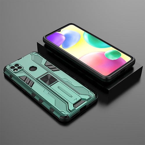 Silicone Matte Finish and Plastic Back Cover Case with Magnetic Stand KC1 for Xiaomi Redmi 9 India Green