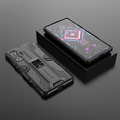 Silicone Matte Finish and Plastic Back Cover Case with Magnetic Stand KC1 for Xiaomi Redmi K40 Gaming 5G Black