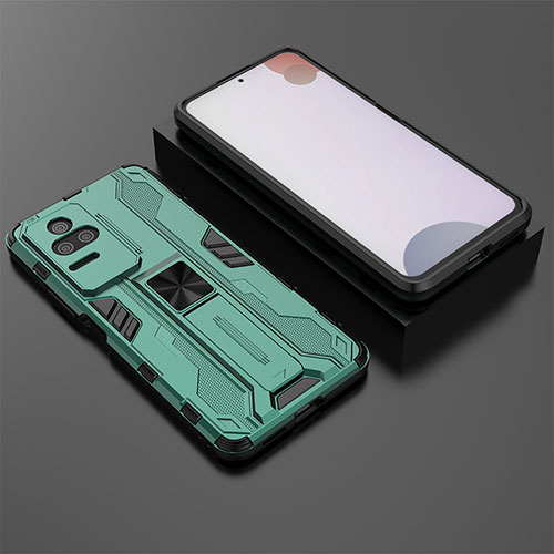 Silicone Matte Finish and Plastic Back Cover Case with Magnetic Stand KC1 for Xiaomi Redmi K50 5G Green