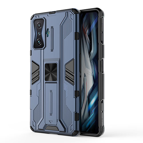 Silicone Matte Finish and Plastic Back Cover Case with Magnetic Stand KC1 for Xiaomi Redmi K50 Gaming 5G Blue