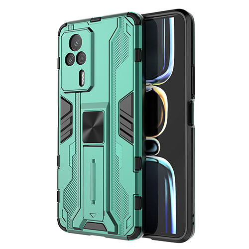 Silicone Matte Finish and Plastic Back Cover Case with Magnetic Stand KC1 for Xiaomi Redmi K60E 5G Green