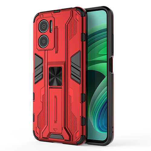 Silicone Matte Finish and Plastic Back Cover Case with Magnetic Stand KC1 for Xiaomi Redmi Note 11E 5G Red