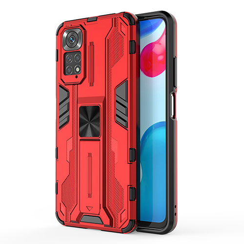 Silicone Matte Finish and Plastic Back Cover Case with Magnetic Stand KC1 for Xiaomi Redmi Note 11S 4G Red