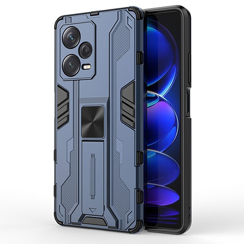 Silicone Matte Finish and Plastic Back Cover Case with Magnetic Stand KC1 for Xiaomi Redmi Note 12 Pro+ Plus 5G Blue