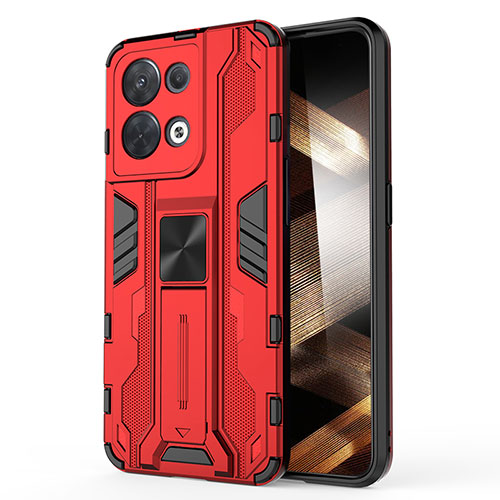 Silicone Matte Finish and Plastic Back Cover Case with Magnetic Stand KC1 for Xiaomi Redmi Note 13 5G Red