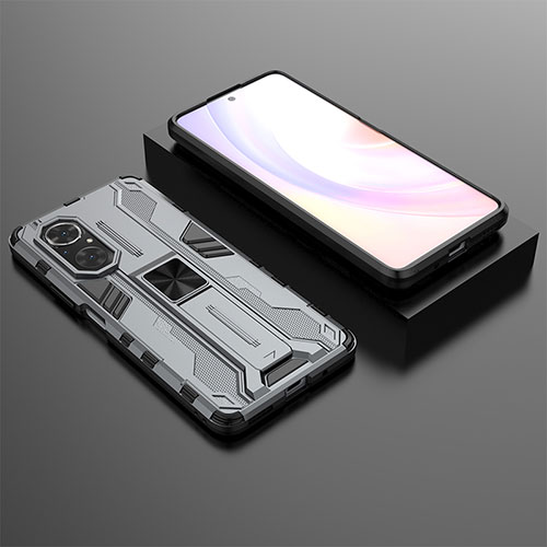 Silicone Matte Finish and Plastic Back Cover Case with Magnetic Stand KC2 for Huawei Nova 9 SE Gray