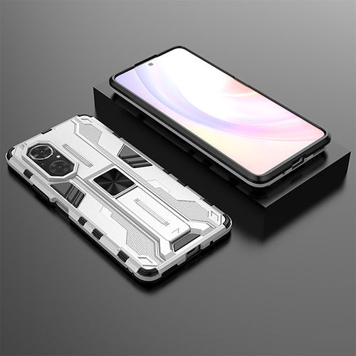 Silicone Matte Finish and Plastic Back Cover Case with Magnetic Stand KC2 for Huawei Nova 9 SE White