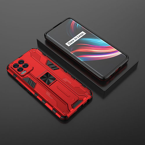 Silicone Matte Finish and Plastic Back Cover Case with Magnetic Stand KC2 for Realme 8 Pro Red