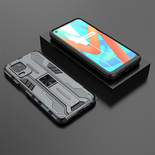 Silicone Matte Finish and Plastic Back Cover Case with Magnetic Stand KC2 for Realme 8s 5G Gray