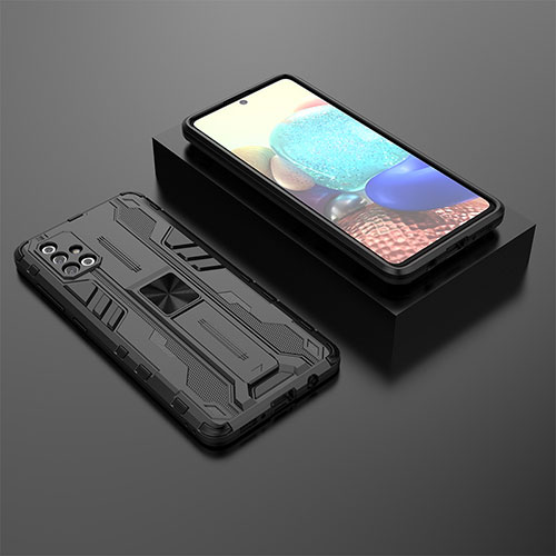 Silicone Matte Finish and Plastic Back Cover Case with Magnetic Stand KC2 for Samsung Galaxy A71 5G Black