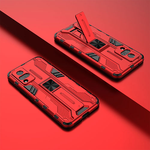 Silicone Matte Finish and Plastic Back Cover Case with Magnetic Stand KC2 for Vivo V21s 5G Red