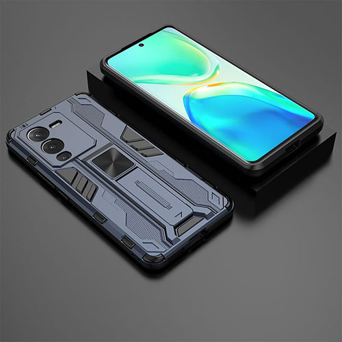 Silicone Matte Finish and Plastic Back Cover Case with Magnetic Stand KC2 for Vivo V25 Pro 5G Blue