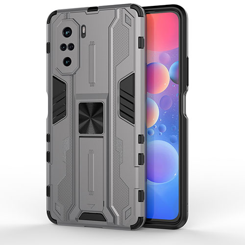 Silicone Matte Finish and Plastic Back Cover Case with Magnetic Stand KC2 for Xiaomi Mi 11i 5G Gray