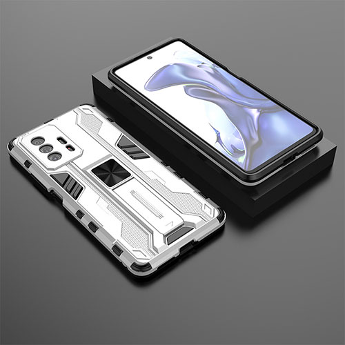 Silicone Matte Finish and Plastic Back Cover Case with Magnetic Stand KC2 for Xiaomi Mi 11T 5G White