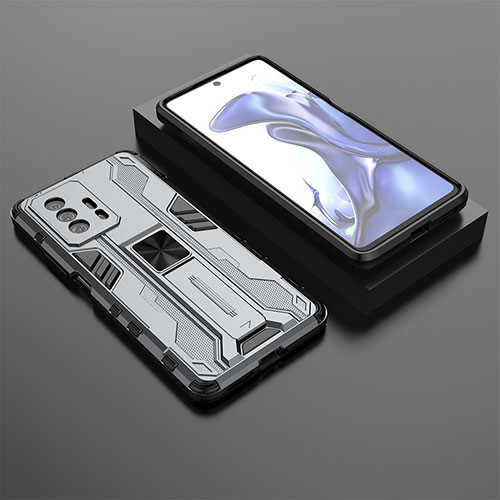 Silicone Matte Finish and Plastic Back Cover Case with Magnetic Stand KC2 for Xiaomi Mi 11T Pro 5G Gray