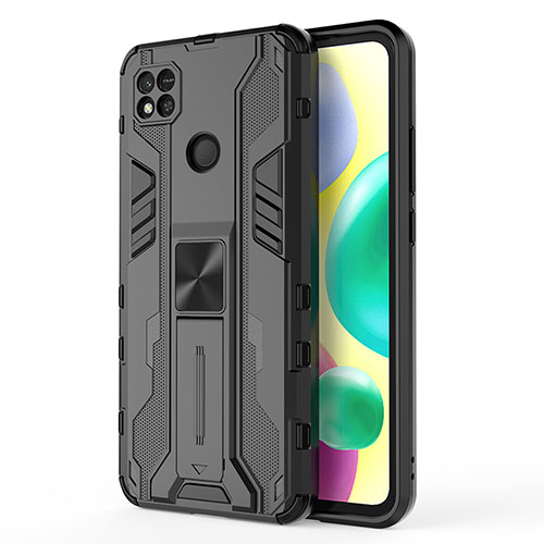 Silicone Matte Finish and Plastic Back Cover Case with Magnetic Stand KC2 for Xiaomi Redmi 9 Activ Black