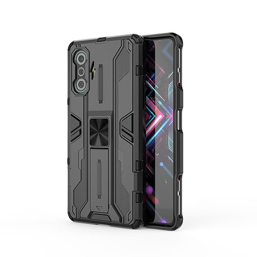 Silicone Matte Finish and Plastic Back Cover Case with Magnetic Stand KC2 for Xiaomi Redmi K40 Gaming 5G Black