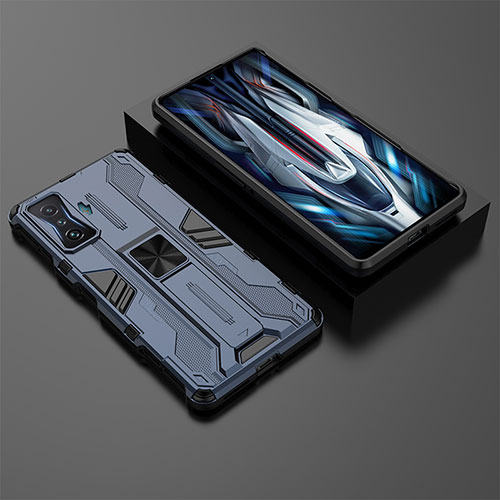 Silicone Matte Finish and Plastic Back Cover Case with Magnetic Stand KC2 for Xiaomi Redmi K50 Gaming AMG F1 5G Blue