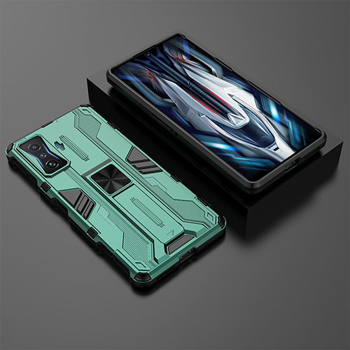 Silicone Matte Finish and Plastic Back Cover Case with Magnetic Stand KC2 for Xiaomi Redmi K50 Gaming AMG F1 5G Green