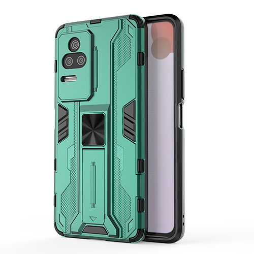 Silicone Matte Finish and Plastic Back Cover Case with Magnetic Stand KC2 for Xiaomi Redmi K50 Pro 5G Green