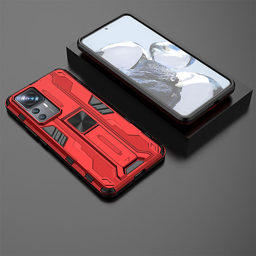 Silicone Matte Finish and Plastic Back Cover Case with Magnetic Stand KC2 for Xiaomi Redmi K50 Ultra 5G Red